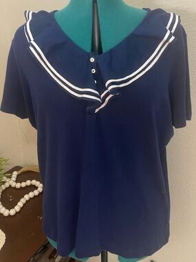 Ralph Lauren Navy Sailor-Collar Short Sleeve Blouse